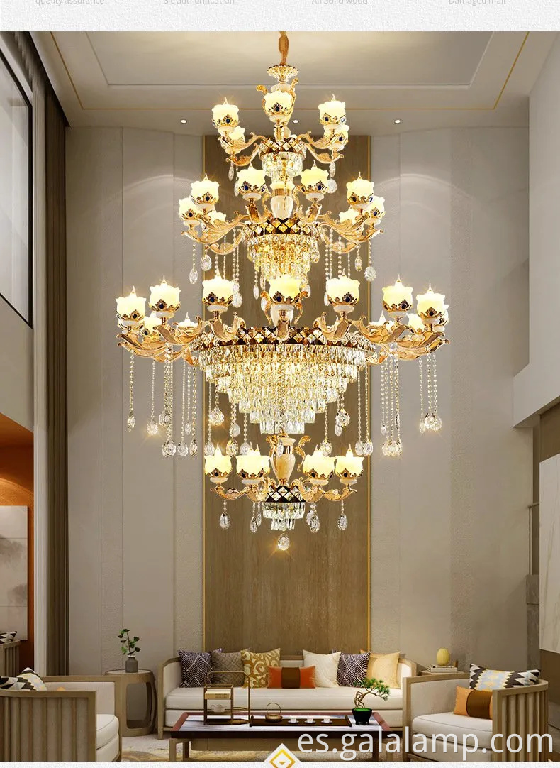 Jade natural de lujo europeo, lámpara de araña de cristal, faros de la sala de estar de villa